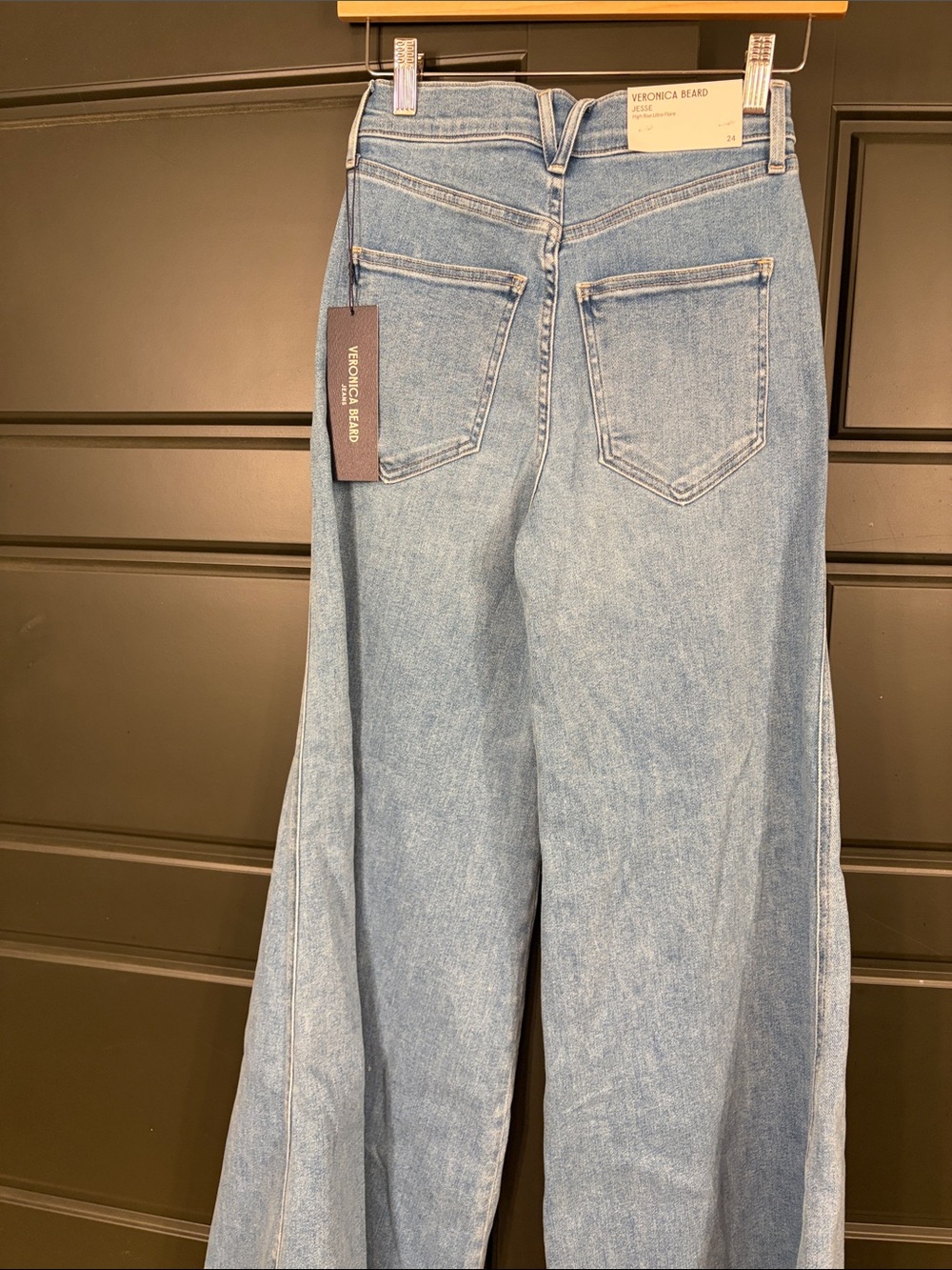 Veronica Beard Washed Light Blue Wide-Leg Denim Jeans - Picture 3 of 5